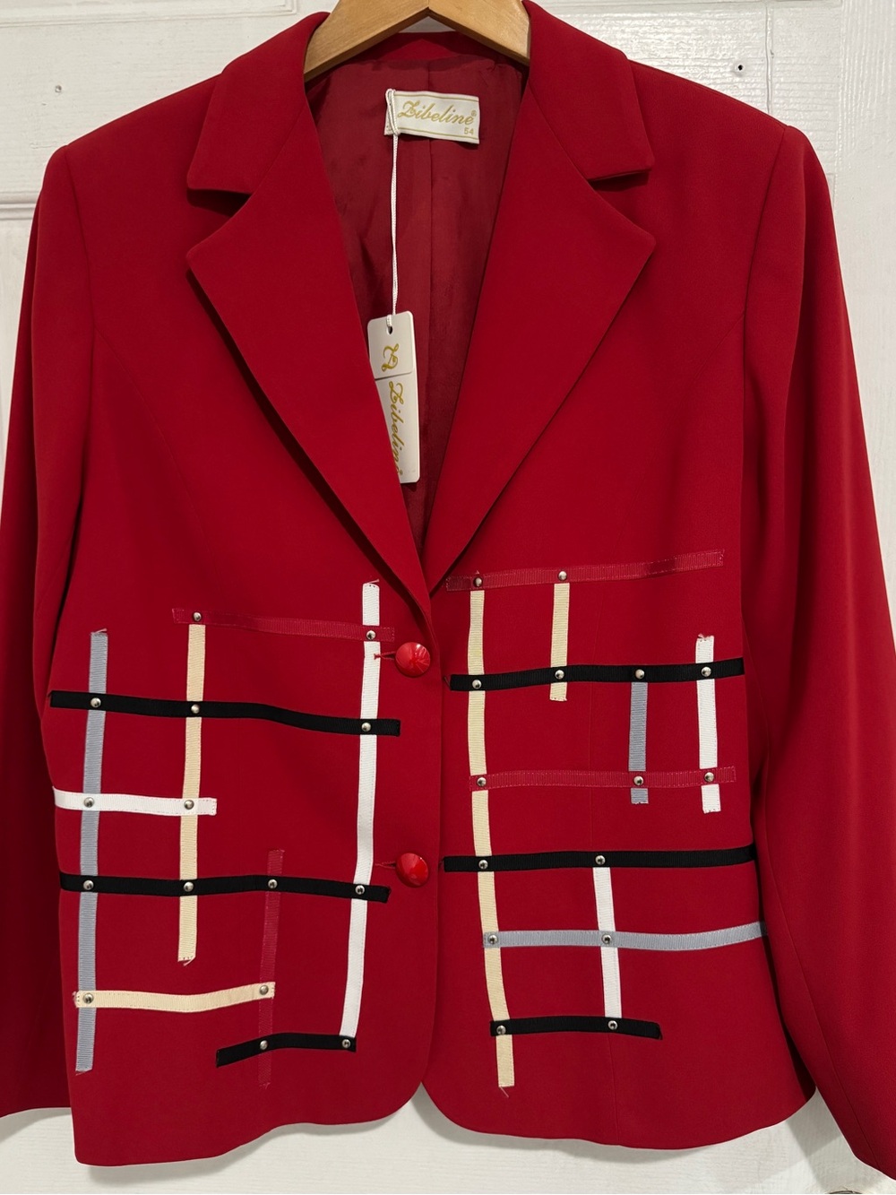 Red Embellished Women's Blazer Size ER 54  Large Made in Greece